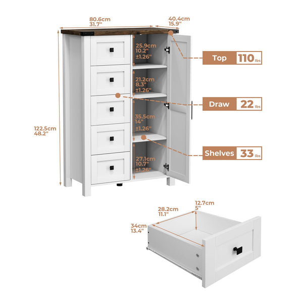 5-Drawer Dresser with Barn Door & Adjustable Shelves