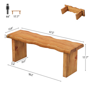 47" Solid Pine Wood Bench – Farmhouse Entryway & Dining Bench