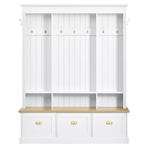 LED Hall Tree with Storage Bench, Shoe Cabinets & Coat Rack