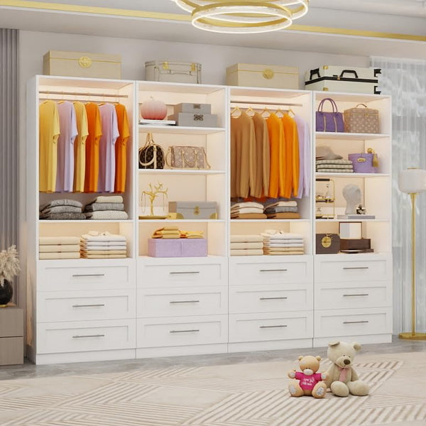 Walk-In Closet System with 12 Drawers, 10 Shelves & 6 Hanging Rods