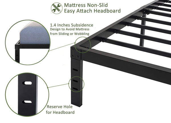 Heavy Duty King Metal Bed Frame with 18-Inch Storage