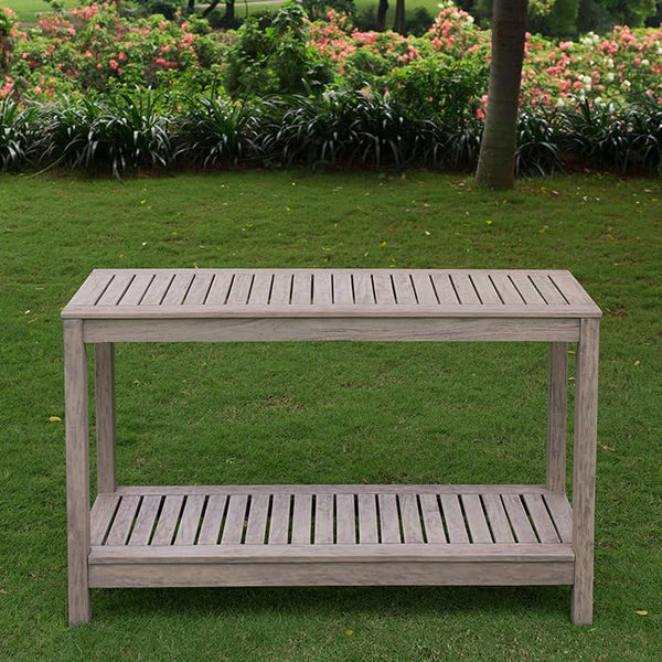Solid Wood Outdoor Console Table with 2 Shelves