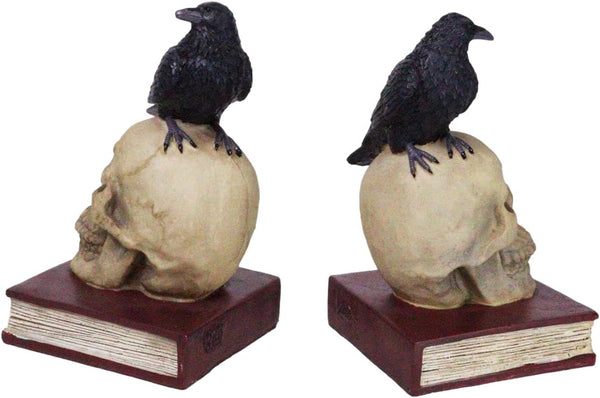 Gothic Raven Skull Bookends Set