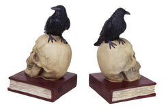 Gothic Raven Skull Bookends Set