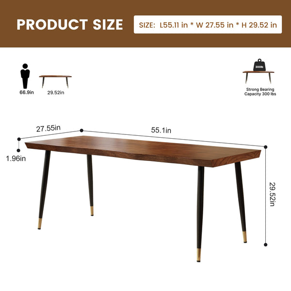 55-Inch Solid Wood Live Edge Desk with Metal Frame