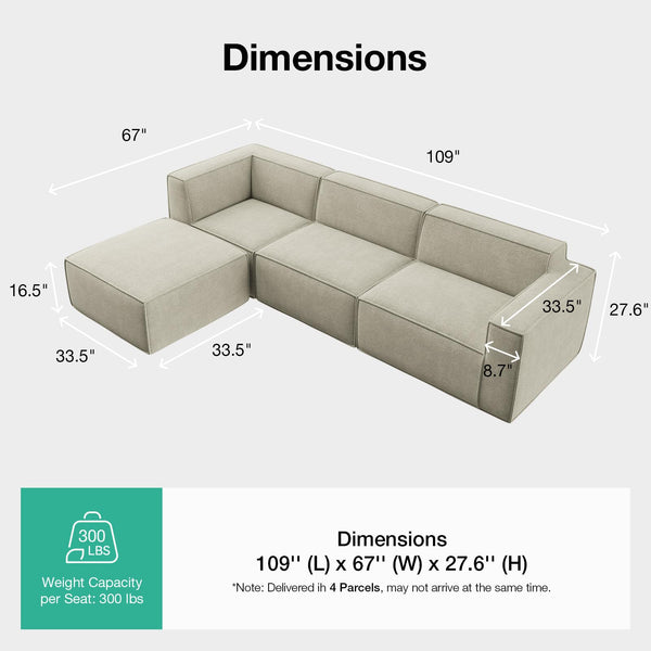 Modular Sectional Sofa with Ottoman, No-Assembly Chenille Couch