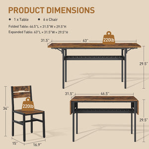 7-Piece Extendable Dining Table Set with 6 Chairs