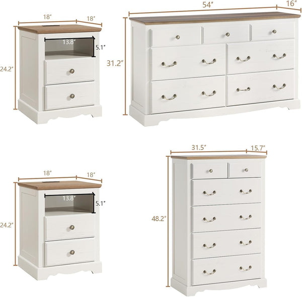 5-Piece King Farmhouse Bedroom Set with Dressers & Nightstands