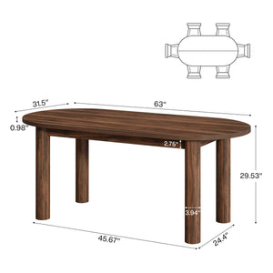 63" Oval Dining Table for 6 – Walnut MDF Kitchen Table