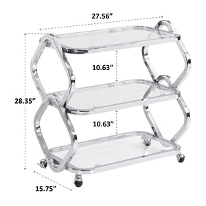 Chrome Bar Cart with Wheels & Glass Shelves