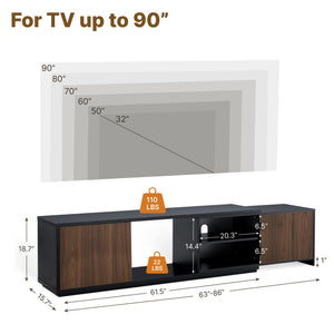 KISLOT Extendable TV Stand for TVs up to 90",Modern Entertainment Center with Adjustable Shelf,Television Stand with 2 Storage Cabinets,Wooden TV Media Console for Living Room Bedroom Black