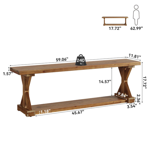 59-Inch Solid Wood Entryway Bench with Open Shelf