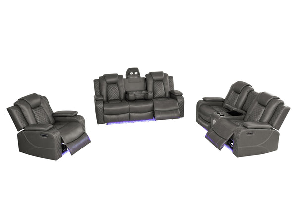 3-Piece Power Recliner Sofa Set with LED & Wireless Charging