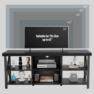 55 Inch Farmhouse TV Stand for 65 Inch TVs with 6 Storage Compartments