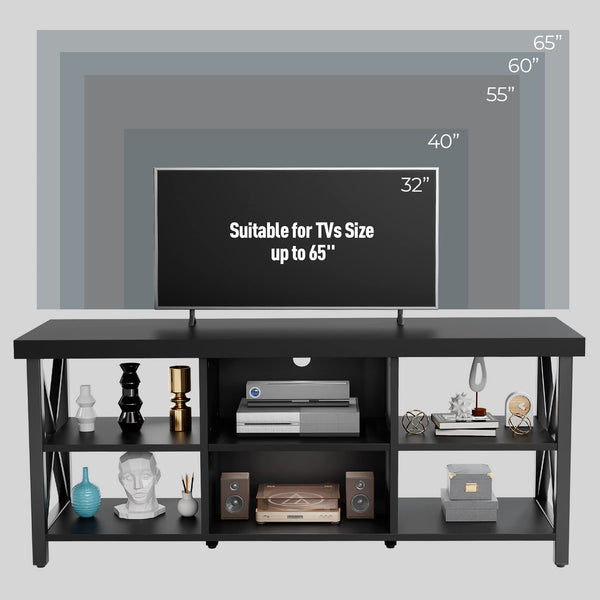55 Inch Farmhouse TV Stand for 65 Inch TVs with 6 Storage Compartments