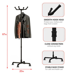 Industrial Metal Pipe Coat Rack with 6 Hooks