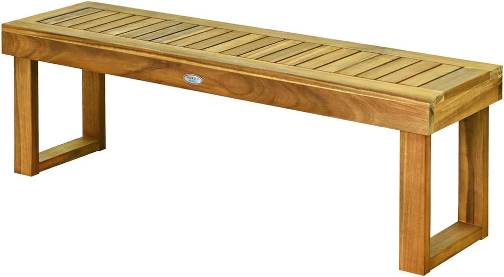 Acacia Wood Outdoor Bench with Slatted Seat
