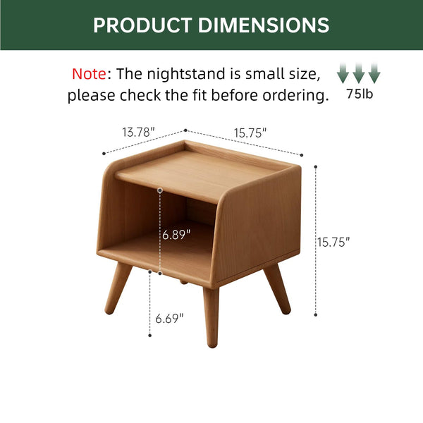 Solid Wood Nightstand with Open Storage Shelf
