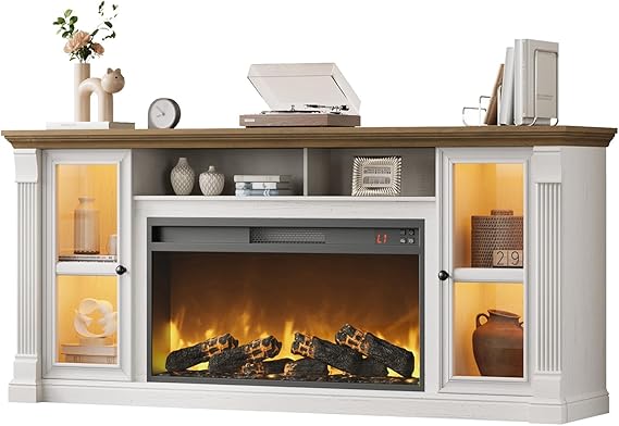 70" Farmhouse TV Stand with 36" Electric Fireplace