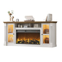 70" Farmhouse TV Stand with 36" Electric Fireplace & LED Lights