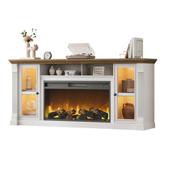 70" Farmhouse TV Stand with 36" Electric Fireplace & LED Lights