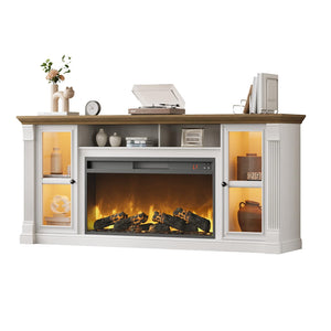 70" Farmhouse TV Stand with 36" Electric Fireplace & LED Lights