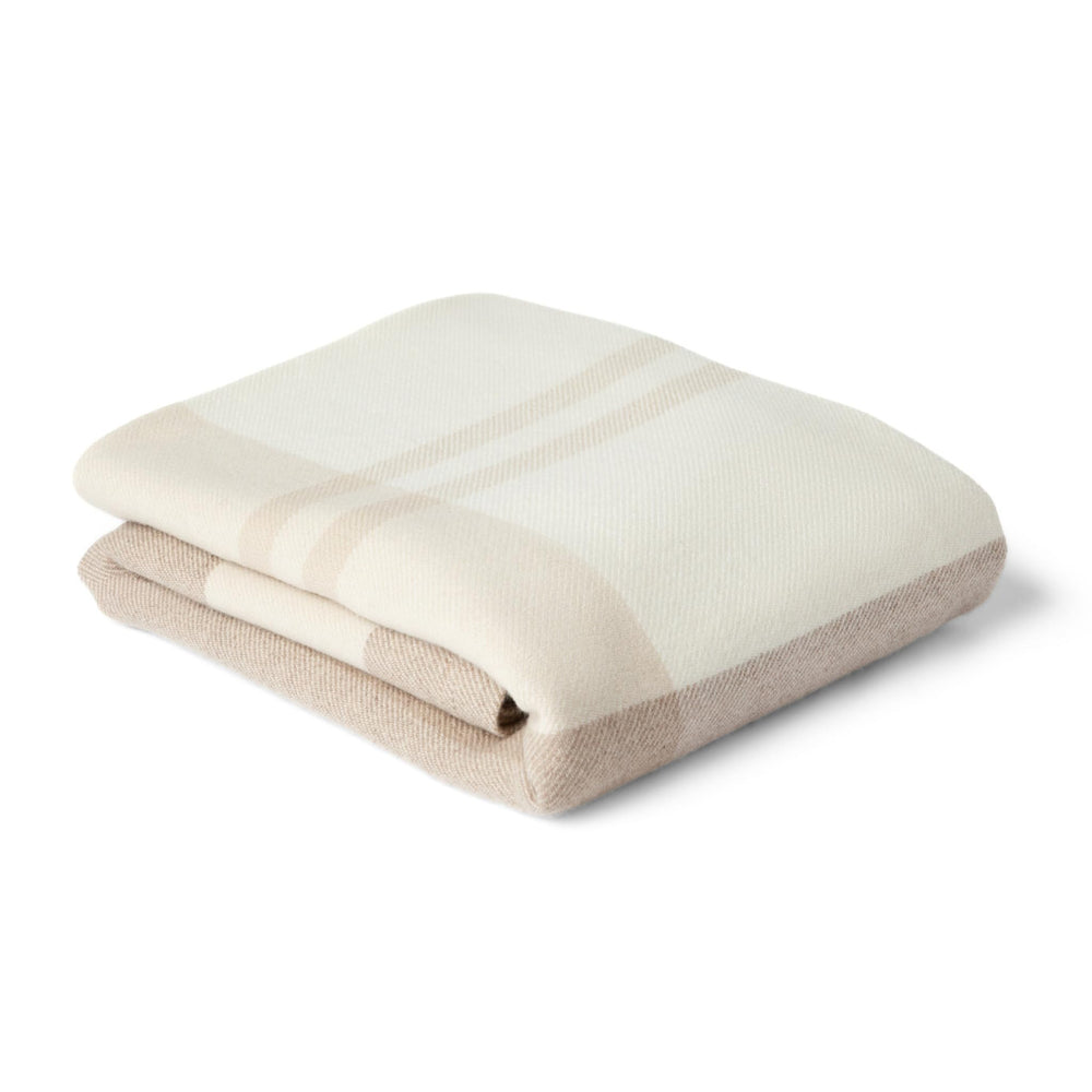100% Pure Cashmere Throw Blanket — Large Woven Stripe, White Beige Brown