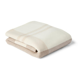 100% Pure Cashmere Throw Blanket — Large Woven Stripe, White Beige Brown