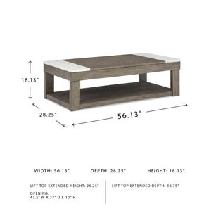 Lift-Top Coffee Table with Lower Shelf, Marble Accents & Casters
