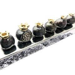 Aluminum Hanukkah Menorah – Pomegranate Strip Design, 14.5"