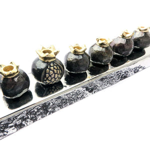 Aluminum Hanukkah Menorah – Pomegranate Strip Design, 14.5"