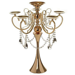 Tall Gold Metal Candelabra with Crystal Drops