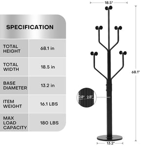 Freestanding Coat Rack with 10 Hooks