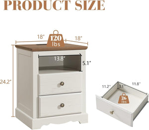 Farmhouse Bedroom Set with Platform Bed & Charging Nightstands