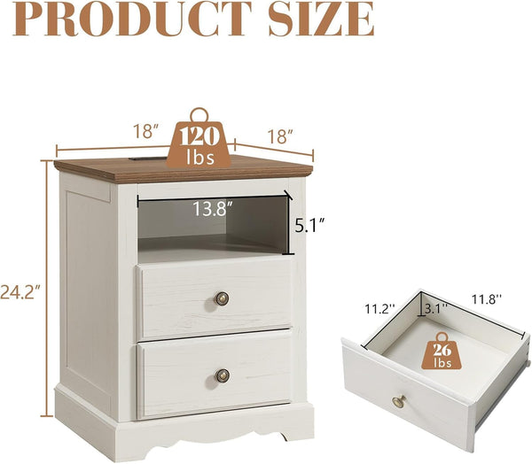 Farmhouse Bedroom Set with Platform Bed & Charging Nightstands