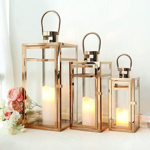 Metal Lantern Set of 3 – Assorted Sizes with Glass Panels