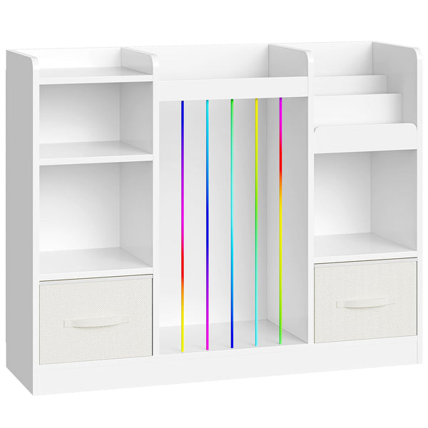 Kids Toy Storage Organizer with Stuffed Animal Storage — 5 Cubes & 2 Drawers, White