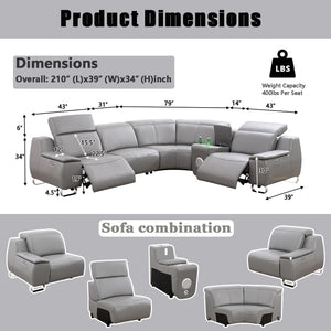 4-Seat Leather Electric Recliner Sectional Sofa with USB Charging & Bluetooth