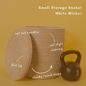 White Woven Storage Basket with Removable Lid
