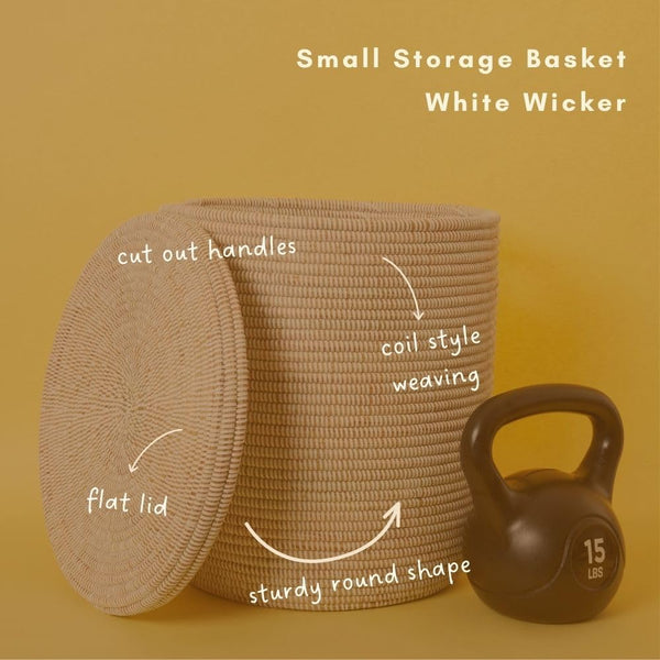White Woven Storage Basket with Removable Lid