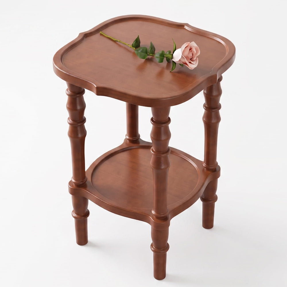 2-Tier Round Solid Wood Side Table