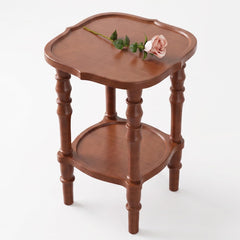 2-Tier Round Solid Wood Side Table