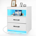 LED Nightstand with Charging Station, 2 Drawers & Open Compartment