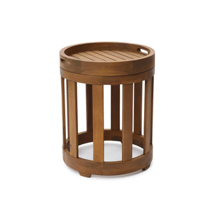 Acacia Wood Outdoor Side Table with Removable Tray Top & Slatted Design