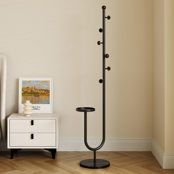 Metal Coat Rack with Marble Base & Storage Tray