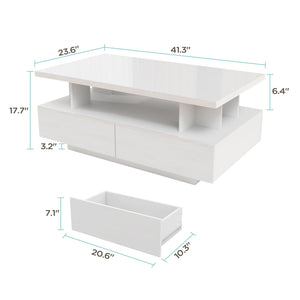 LED Coffee Table with 4 Drawers, High-Gloss White