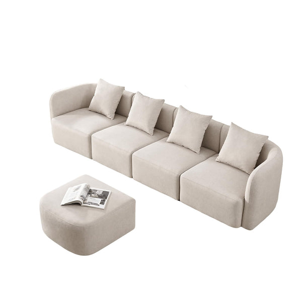 118" L-Shaped Modular Sectional Sofa with Ottoman