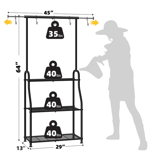 3-Tier Metal Plant Stand with Expandable Hanging Rod