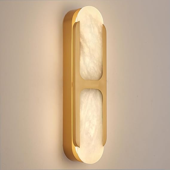 Alabaster Wall Sconce Dimmable LED – Gold Marble Indoor Wall Light
