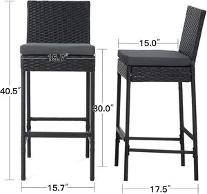 Outdoor Wicker Bar Stools Set of 4 with Cushion
